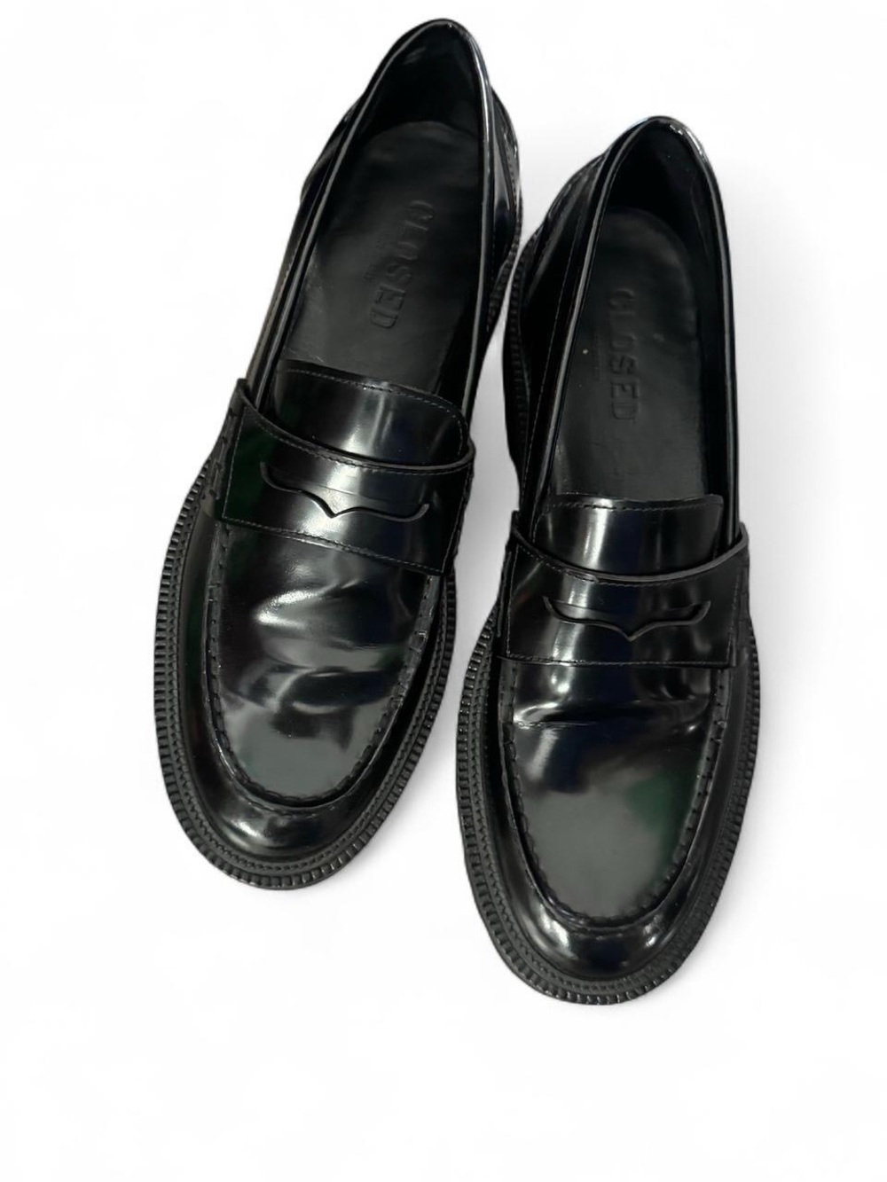 Closed Black Chunky Lug Sole Penny Loafers
